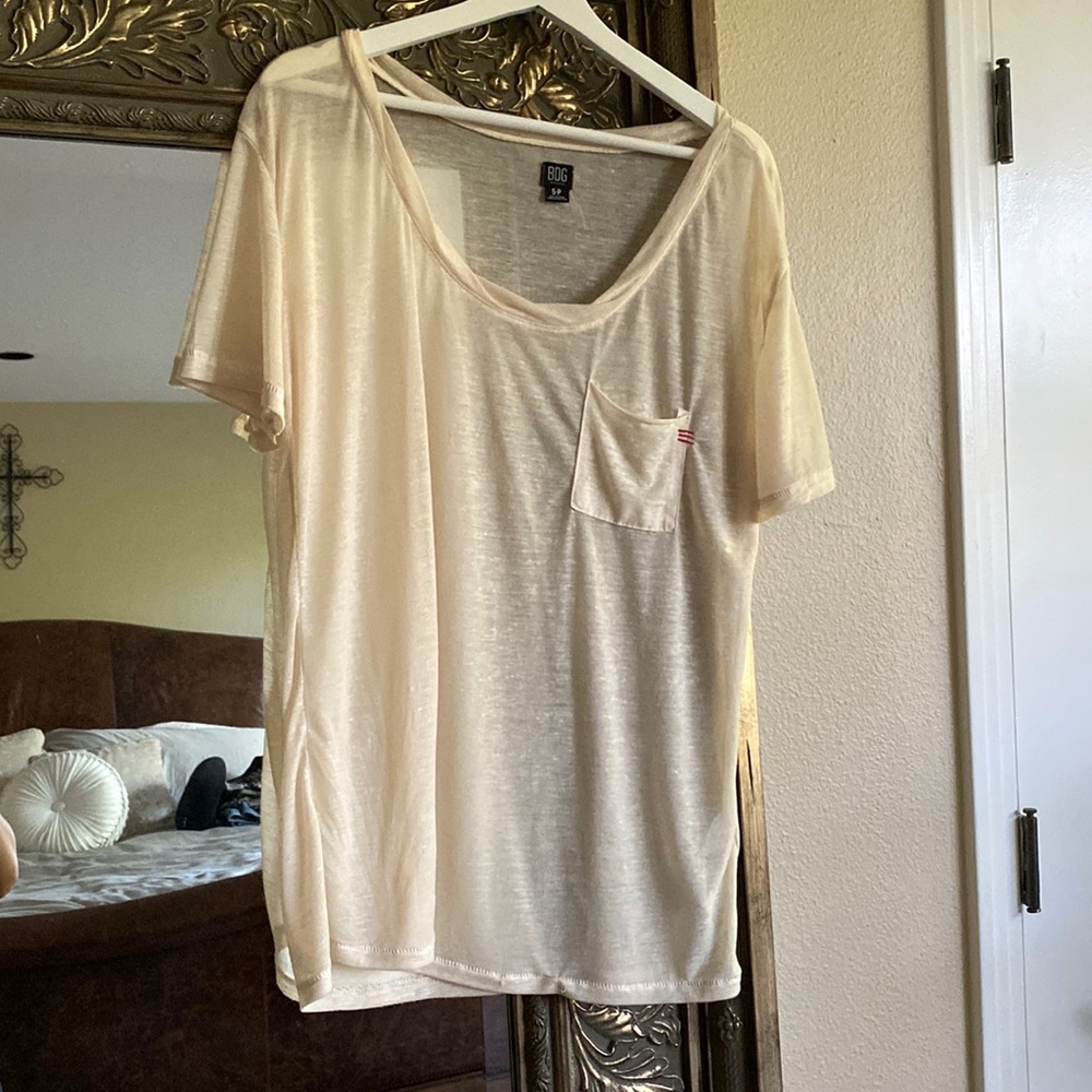 Urban Outfitters BDG Ivory Casey Burnout See-Through Oversized Pocket Shirt